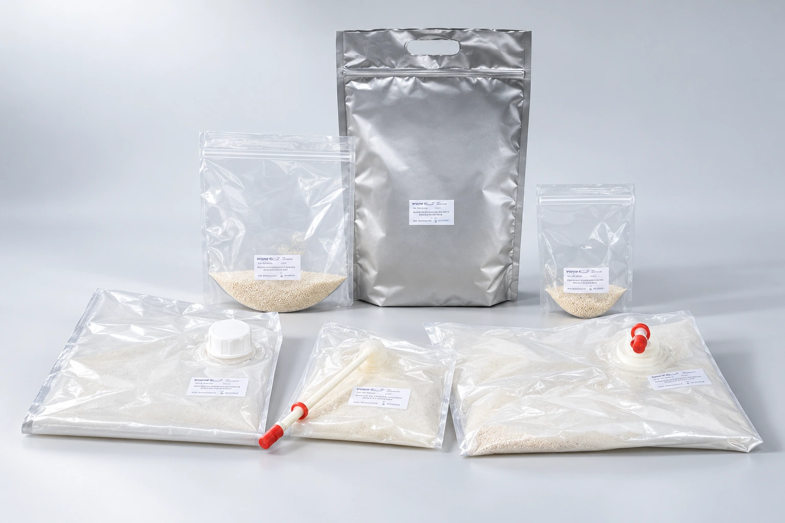 Zakken met gedehydrateerde kweekmedia en mediabags